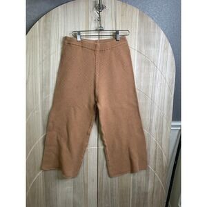 Cropped Wide-Leg Knit Pants in Camel Brown
